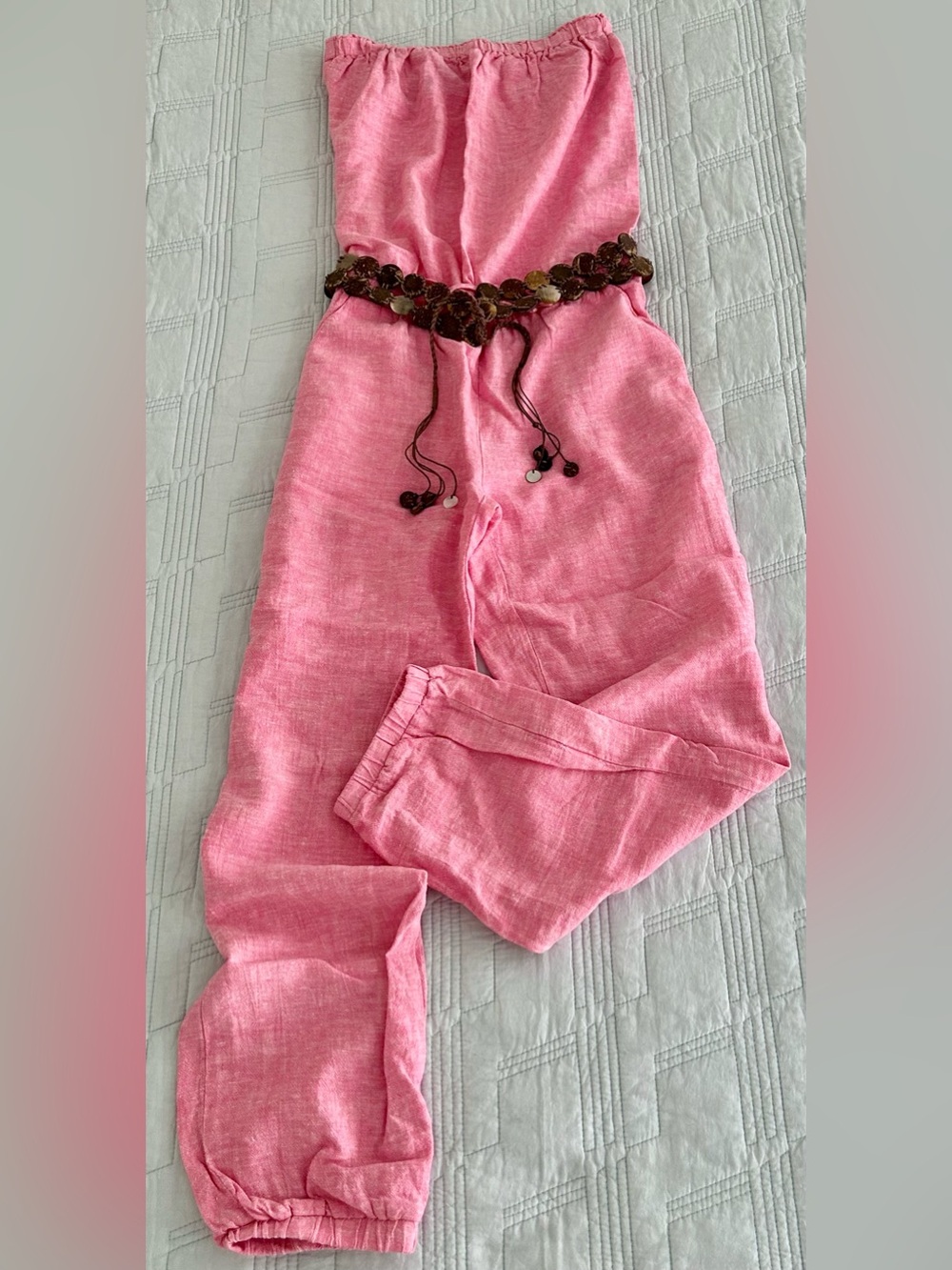 Y2K Bubblegum Pink Linen Beachy Boho Strapless Jumpsuit (EUC)